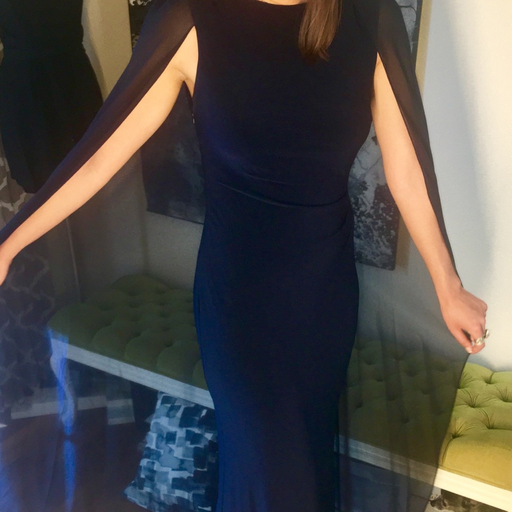 ❎SOLD❎ RALPH LAUREN Floor Caped Navy Evening Gown - Picture 3 of 8